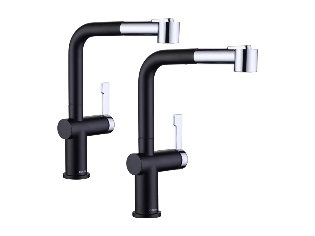 2PCS Cecipa max Mitigeur de Cuisine Extractible - Robinet de Cuisine avec 2 modes de sortie d'eau - Robinet de Evier Noir + Galvanique,EU Modèle