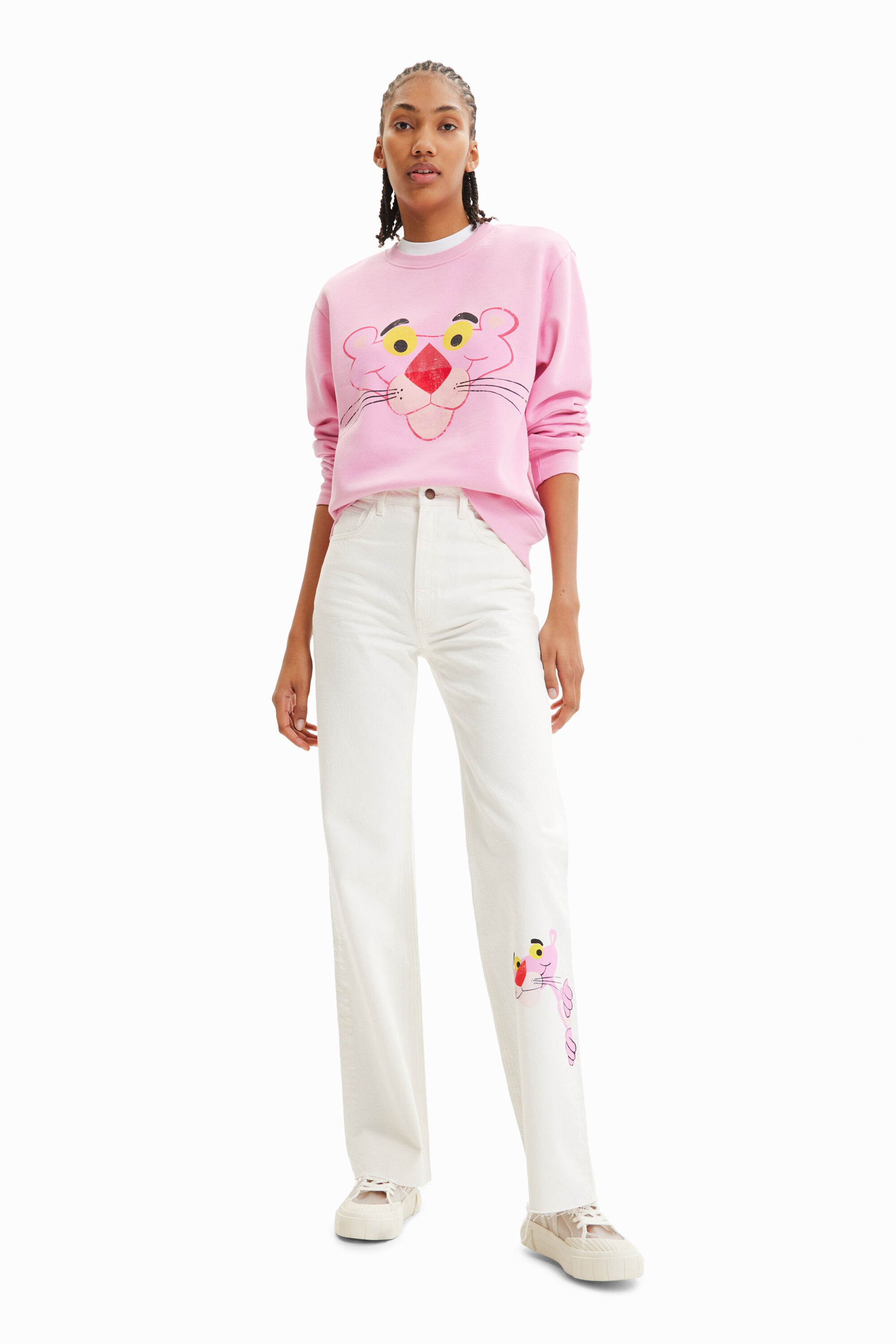 Sweat-shirt Panthère rose usé