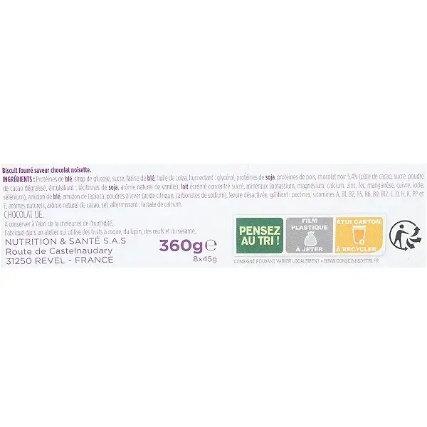 Barras de refeição Gerlinéa Slimming com recheio de chocolate e avelãs, 8 x 45g