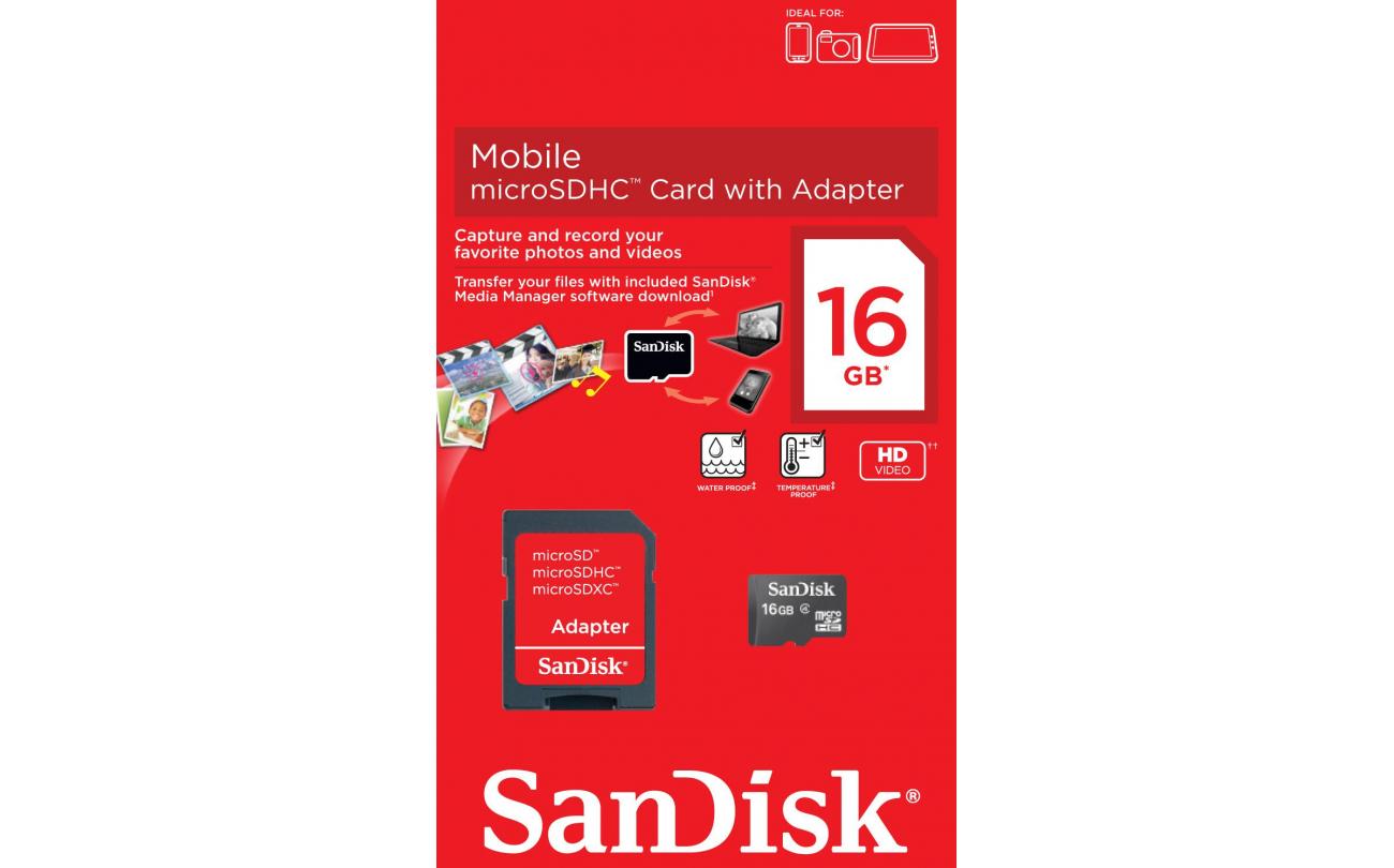 Sandisk Micro SDHC 16GB Card + SD adapter