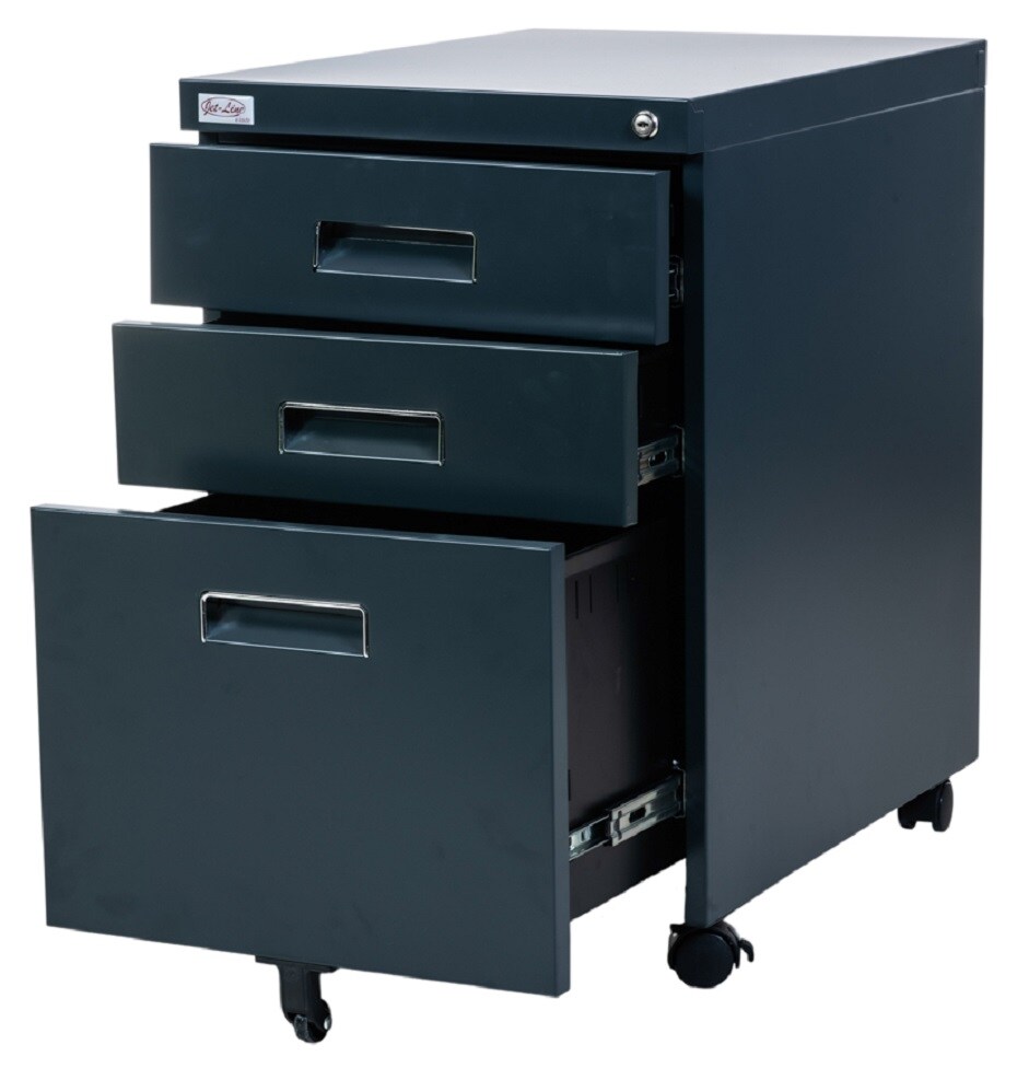 Jet-Line Büro Rollcontainer 3 Schubladen Hängeregistratur abschliessbar PAUL anthrazit Rollschrank