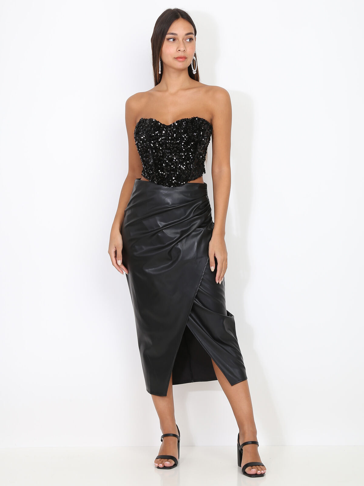 Bustier en velours brodé de sequins- Noir