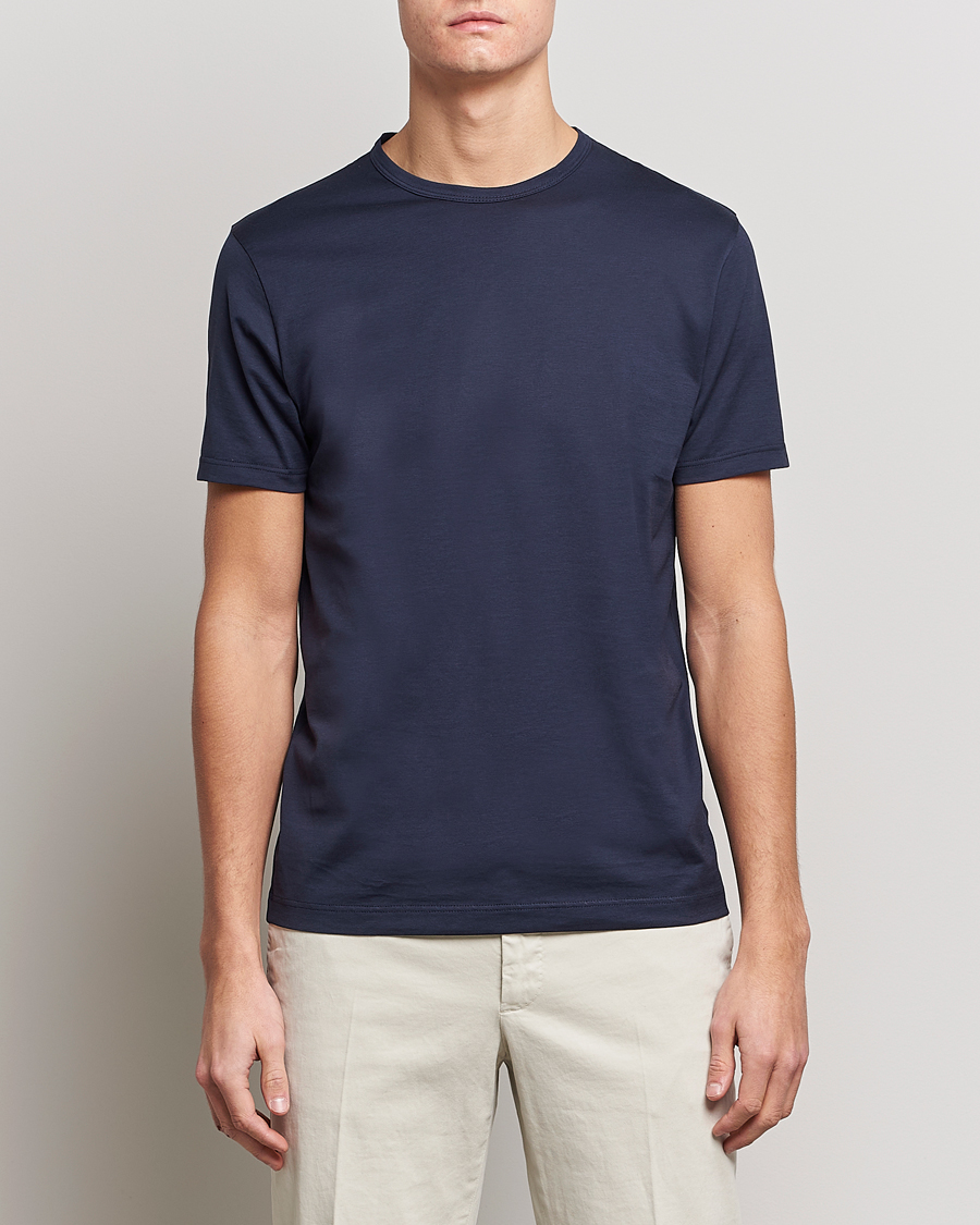 Sunspel Crew Neck Q82 Cotton T-Shirt Navy