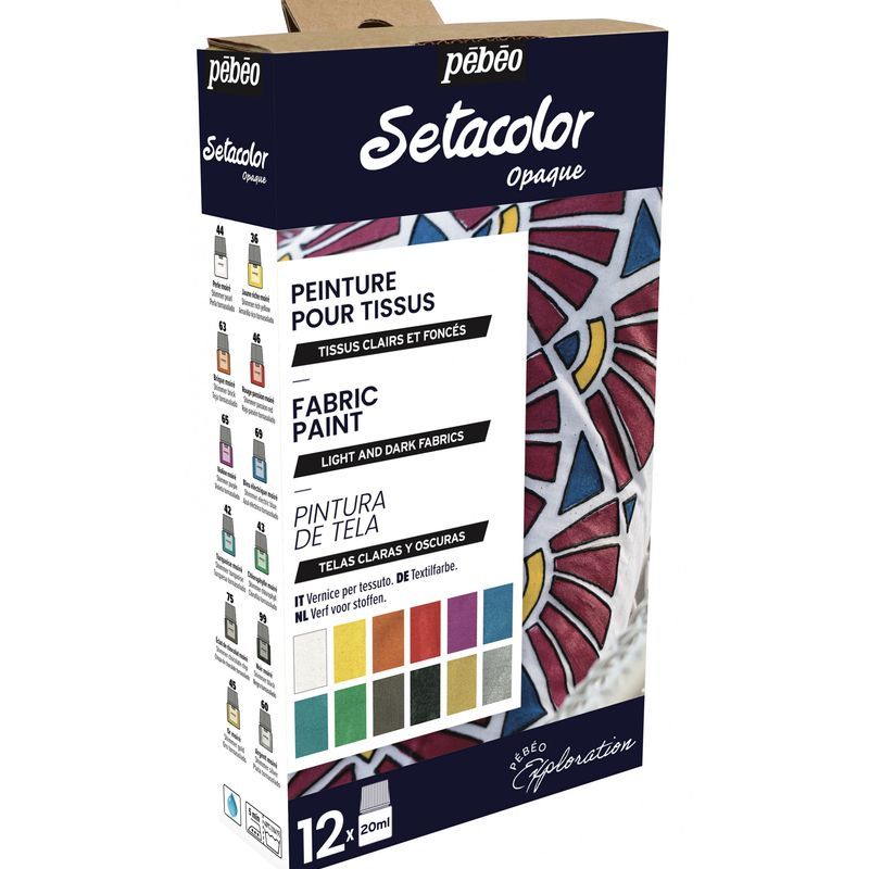 Set de 12 peintures pour tissus clairs et foncés setacolor - 12 x 20 ml