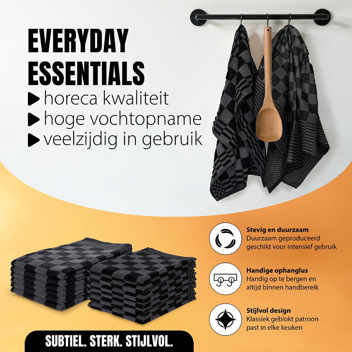 LINNICK Theedoeken & Keukendoeken Set Blok - zwart - set van 12