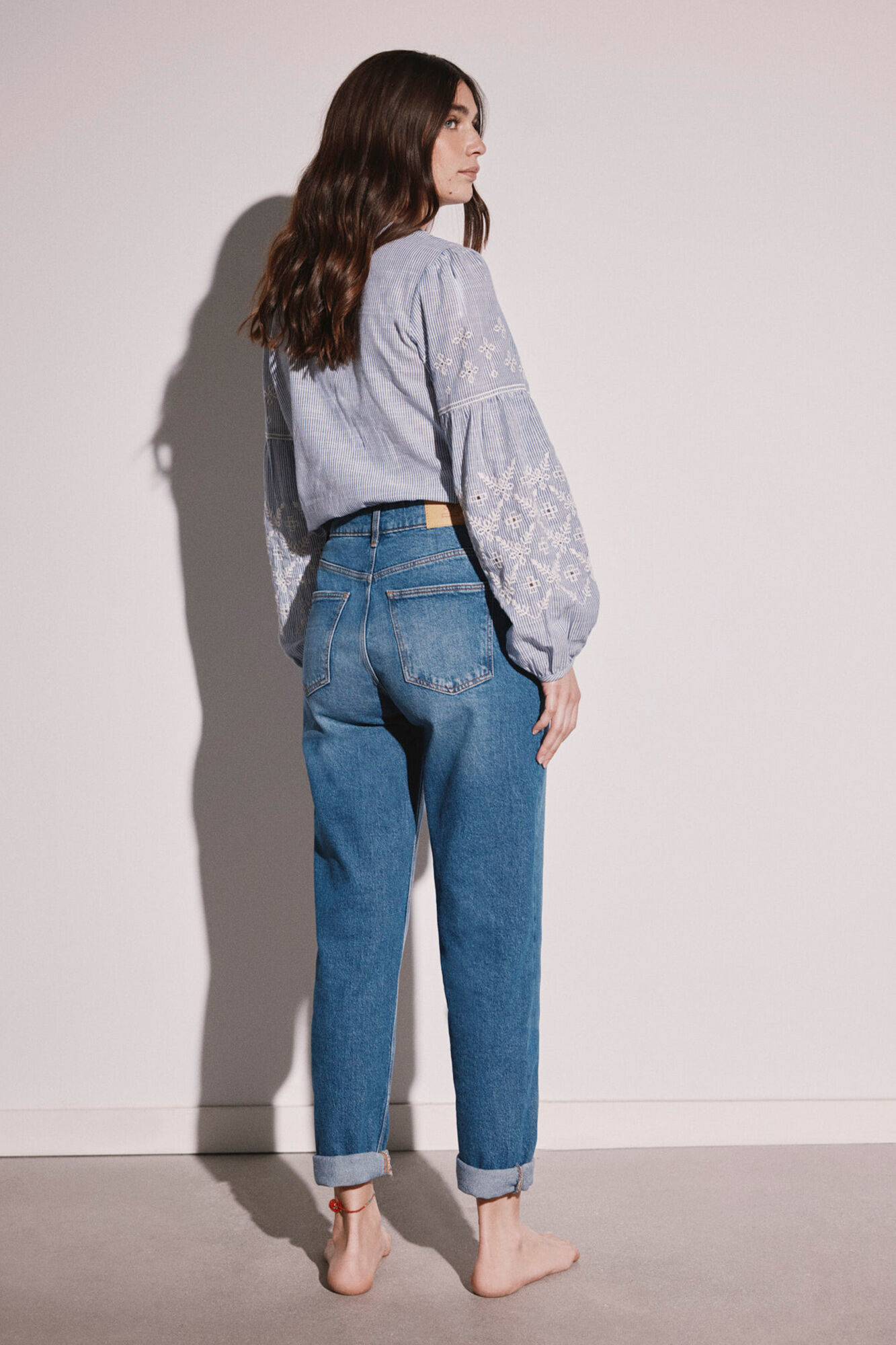 Calça jeans Mom de algodão