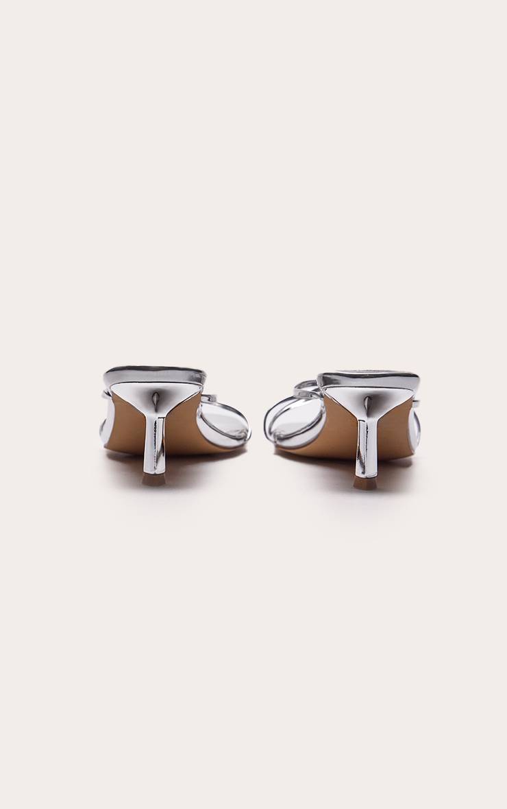 Argenté Mules À Talon Vernies Avec Nœuds