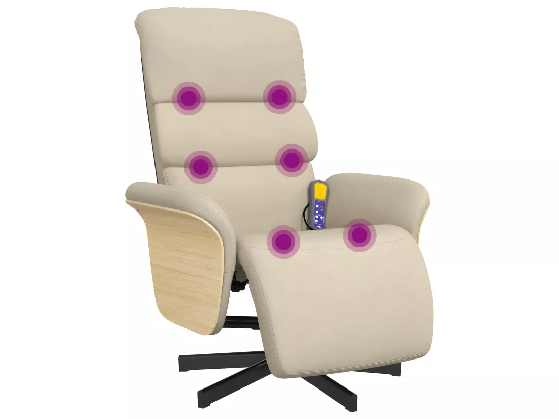 Fauteuil inclinable de massage avec repose-pieds crème tissu