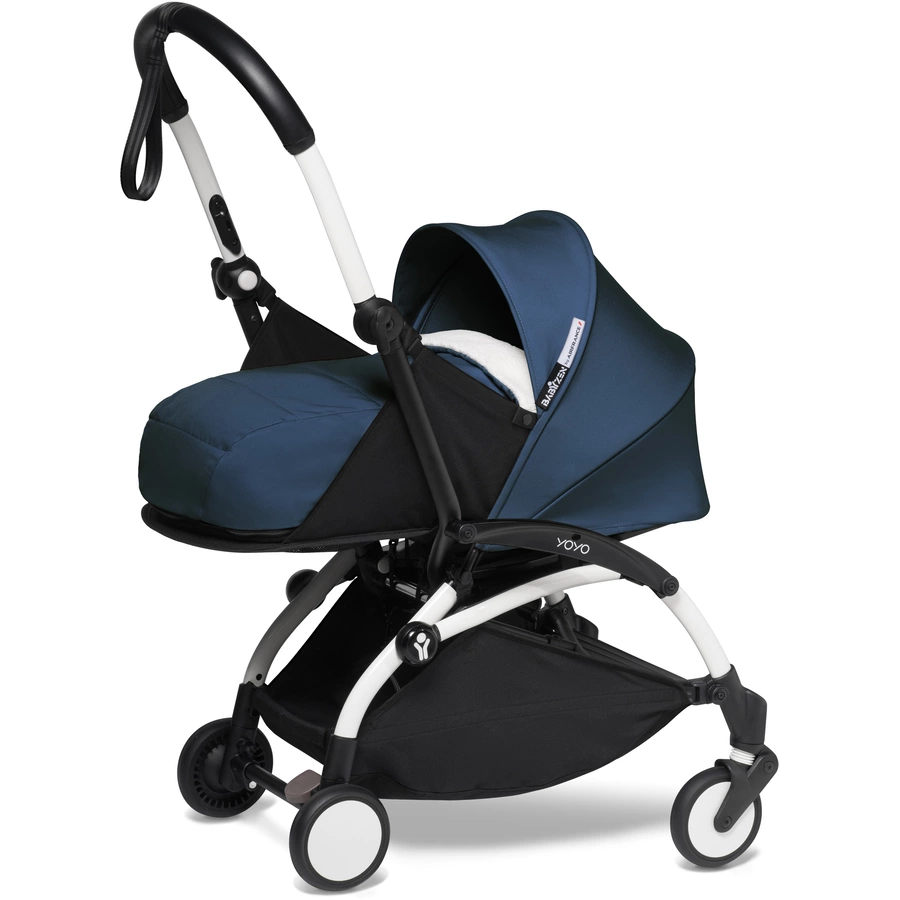 BABYZEN Kinderwagen YOYO2 0+ White mit Neugeborenenaufsatz inkl. Gratis Textilset Air France Blue