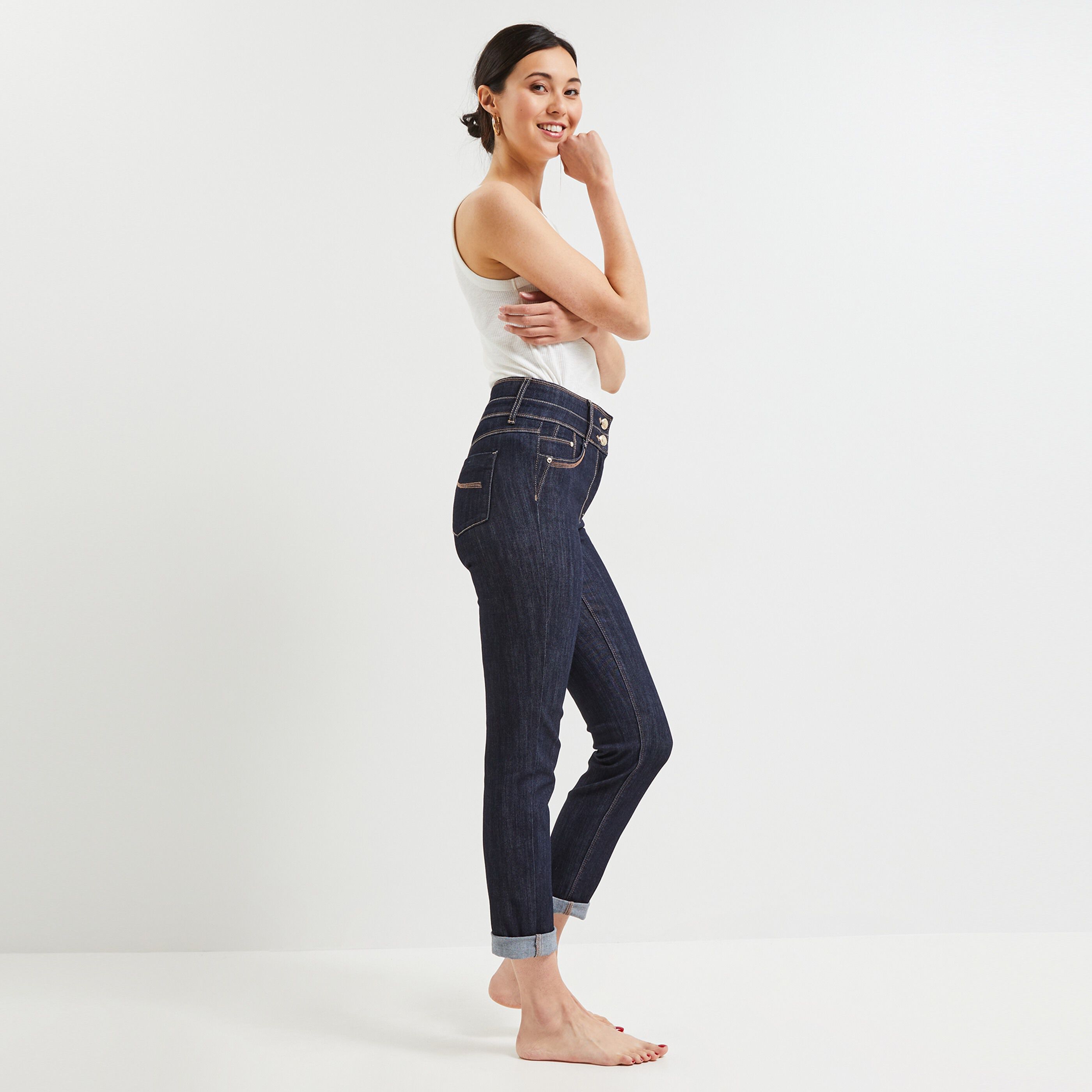 Jean raccourci taille haute femme - BRUT
