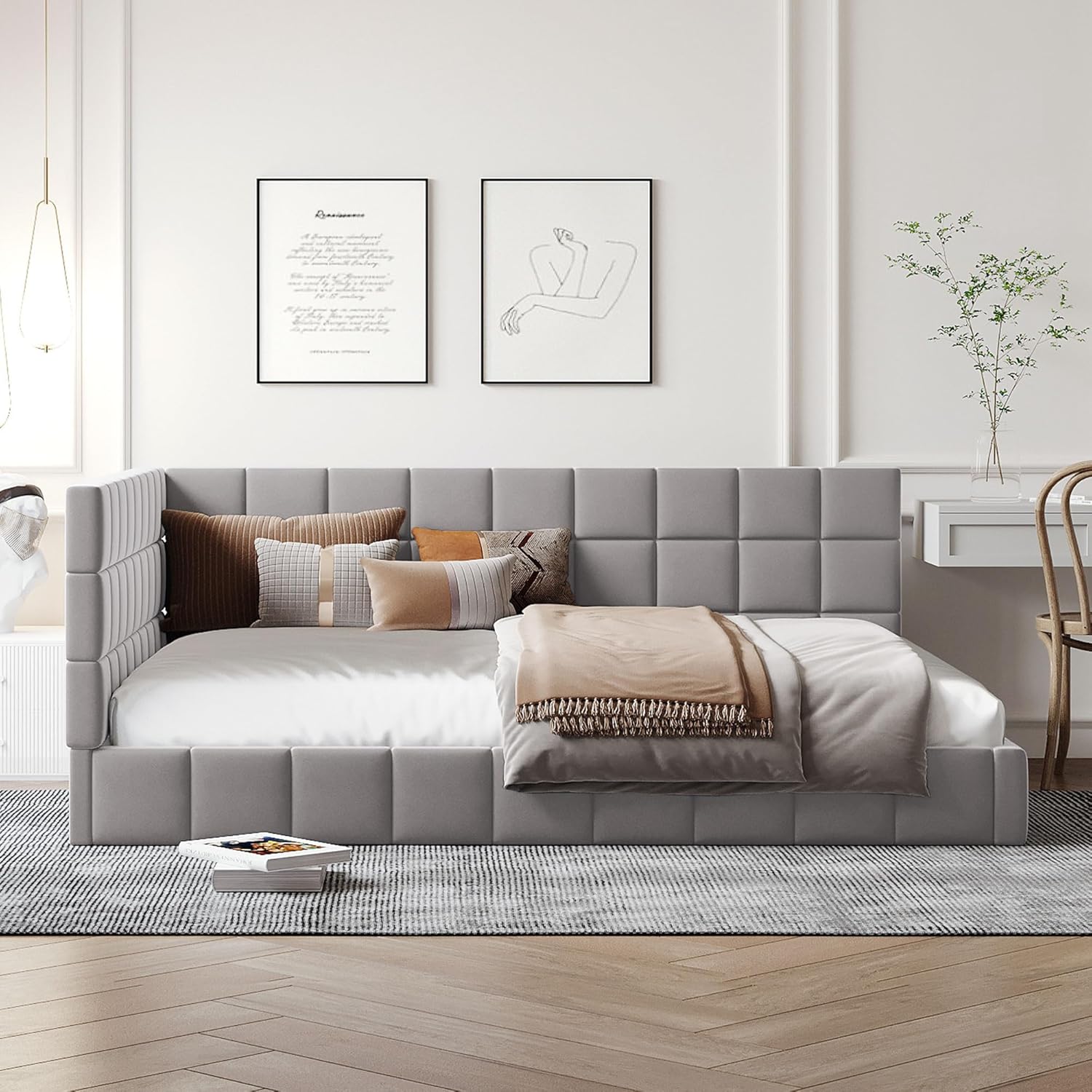 Polsterbett Schlafsofa 140x200, Doppelbett mit Lattenrost, Daybett Tagesbett Jugendbett Kinderbett Gästebett, Samt, ohne Matratze, Grau