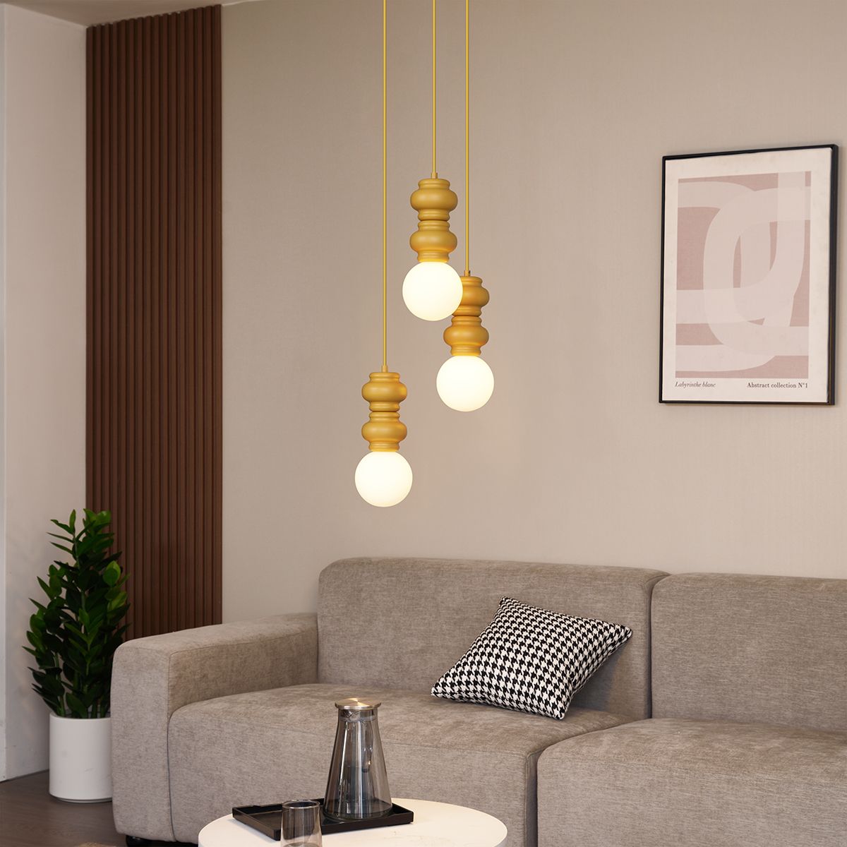 Retro hanglamp okergeel met mat glas 3-lichts - Fedde