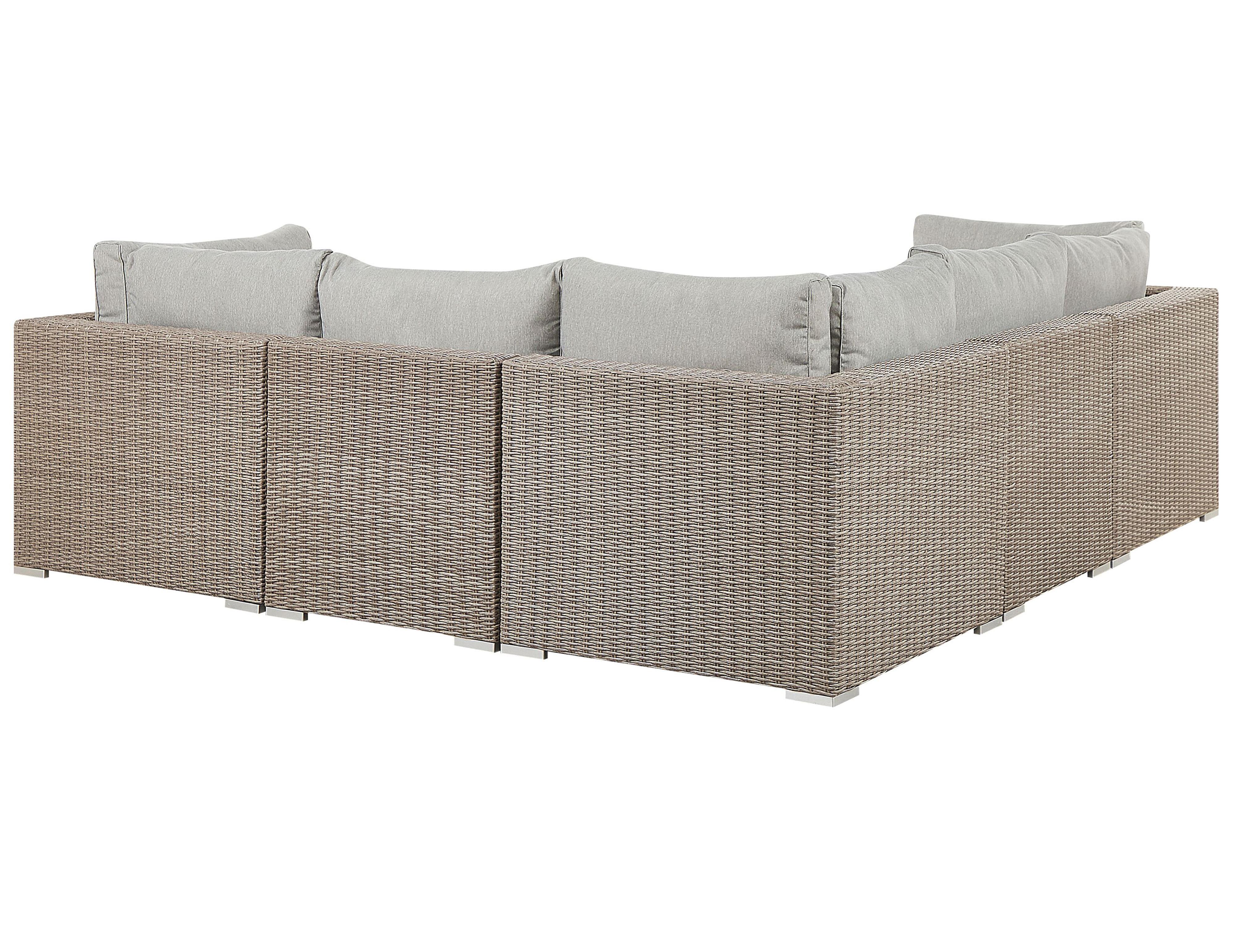 Loungeset met tafel 6-zits CONTARE linkszijdig modulair PE rotan Taupe