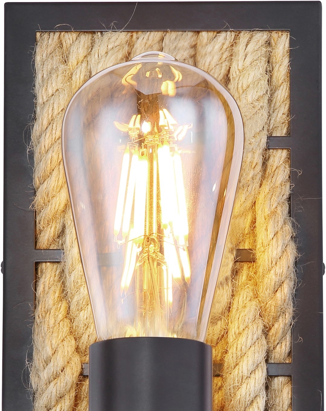 Wandlampe - schwarz matt - braun - Hanfseil - 28 cm