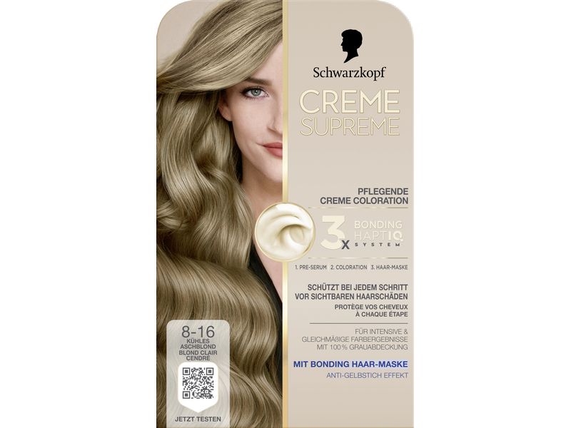 Schwarzkopf Creme Supreme Haarcoloration Creme Supreme 8-16 Coloration, schützt das Haar sichtbar vor Haarschäden