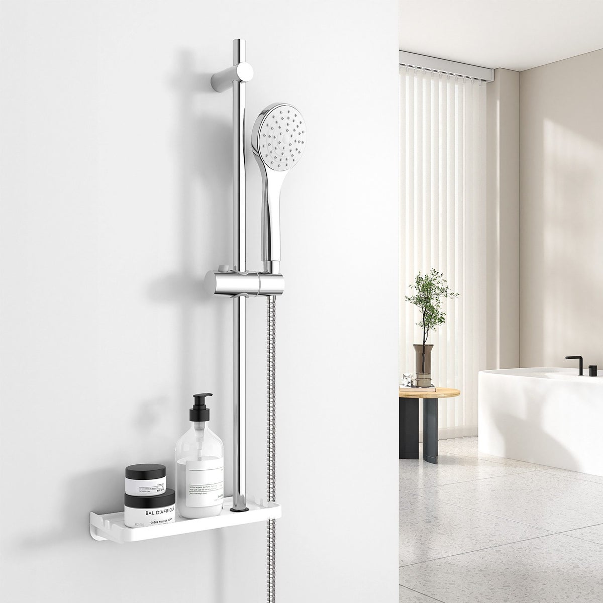EMKE Doucheset – Handdouche met zeephouder, 3 straalsoorten, 70 cm douchestang, 1,5 m slang, chroom