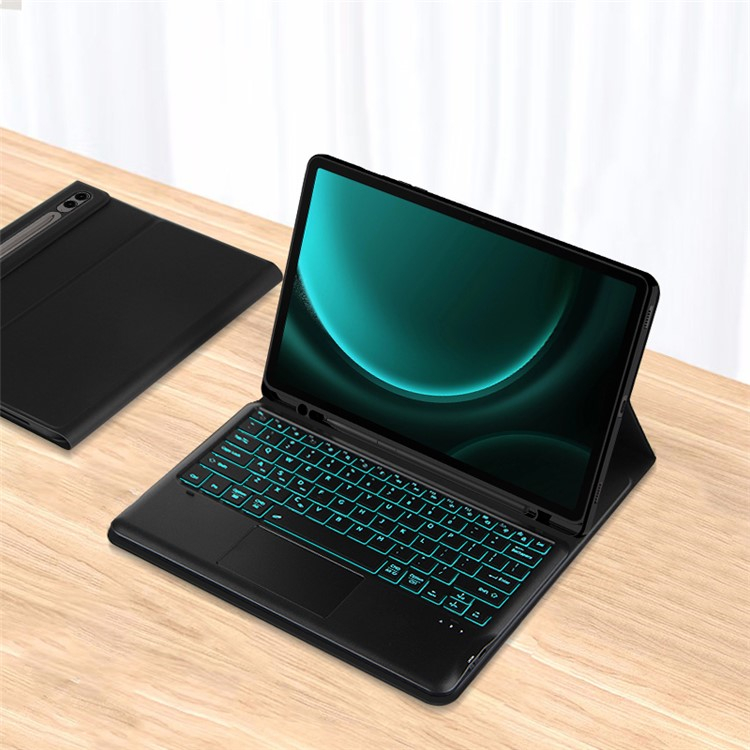 Samsung Galaxy Tab S9 FE  Plus Leder Tasche mit abnehmbarer Bluetooth Tastatur Keyboard   S-Pen Halterung (QWERTY) - Schwarz