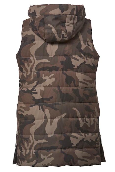 Long-Steppweste, Straight Fit, Camouflage, Kapuze, Zipper, Seitenschlitze