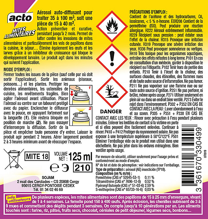 Spray anti mite alimentaire Acto 150ml