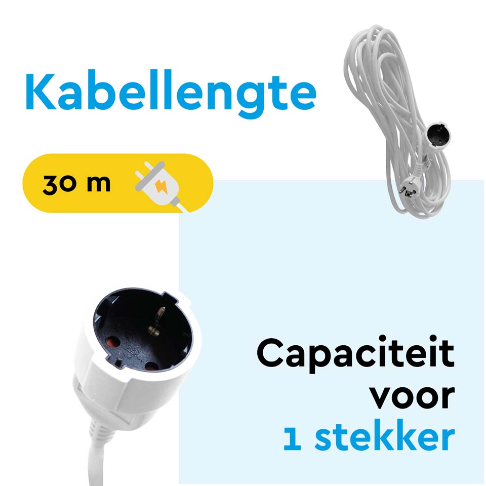 BRASQ 30 meter verlengsnoer met randaarde - White