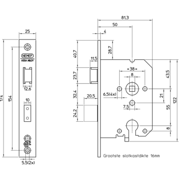 NEMEF veiligheidsslot SKG 2-sterren buitendeur Doorn 50mm PC 55mm