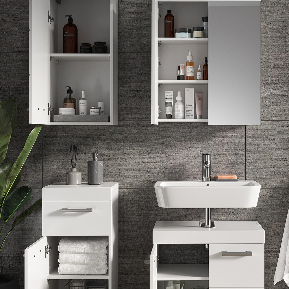 Vicco Badmöbelset Luna Weiß Skandi Badezimmerschrank Badschrank Waschtischunterschrank Spiegelschrank Midischrank Hängeschrank Schranktür Schrankfach Schrankschublade Ablage Aufbewahrung