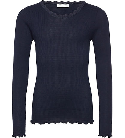 Rosemunde Bluse - Rib - Weiß - Navy m. Spitze