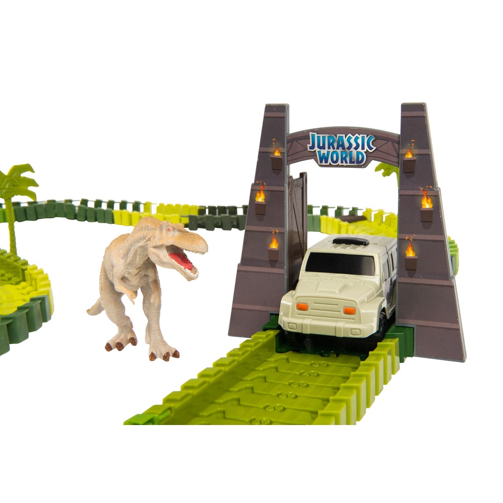 Jurassic World Dinosaurier-Rennbahn-Set und 3 Dinosaurierfiguren