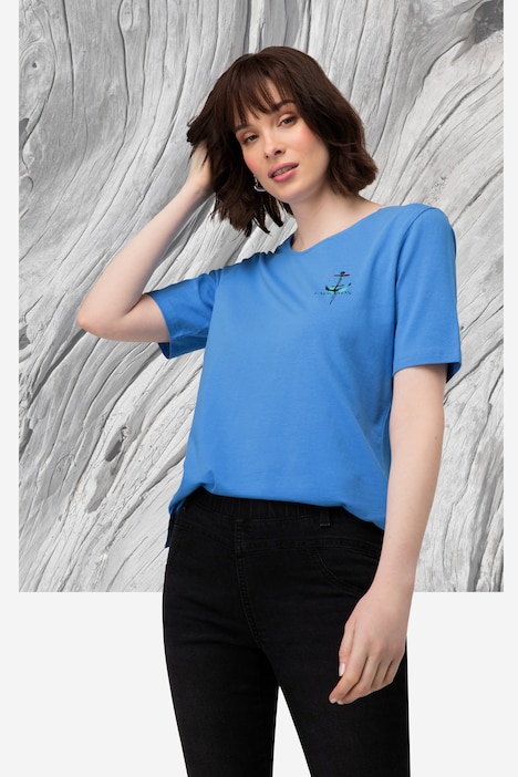 T-Shirt, U-Boot-Ausschnitt mit seitlichen Einsätzen, Halbarm