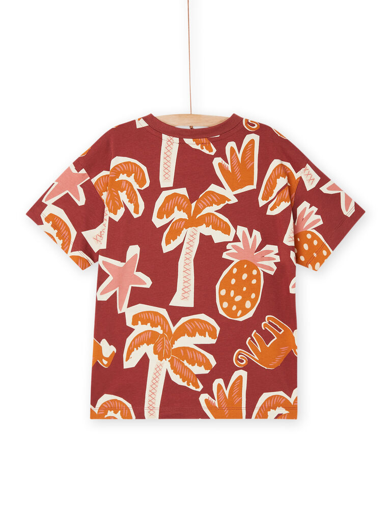 T-shirt prune à imprimé palmiers