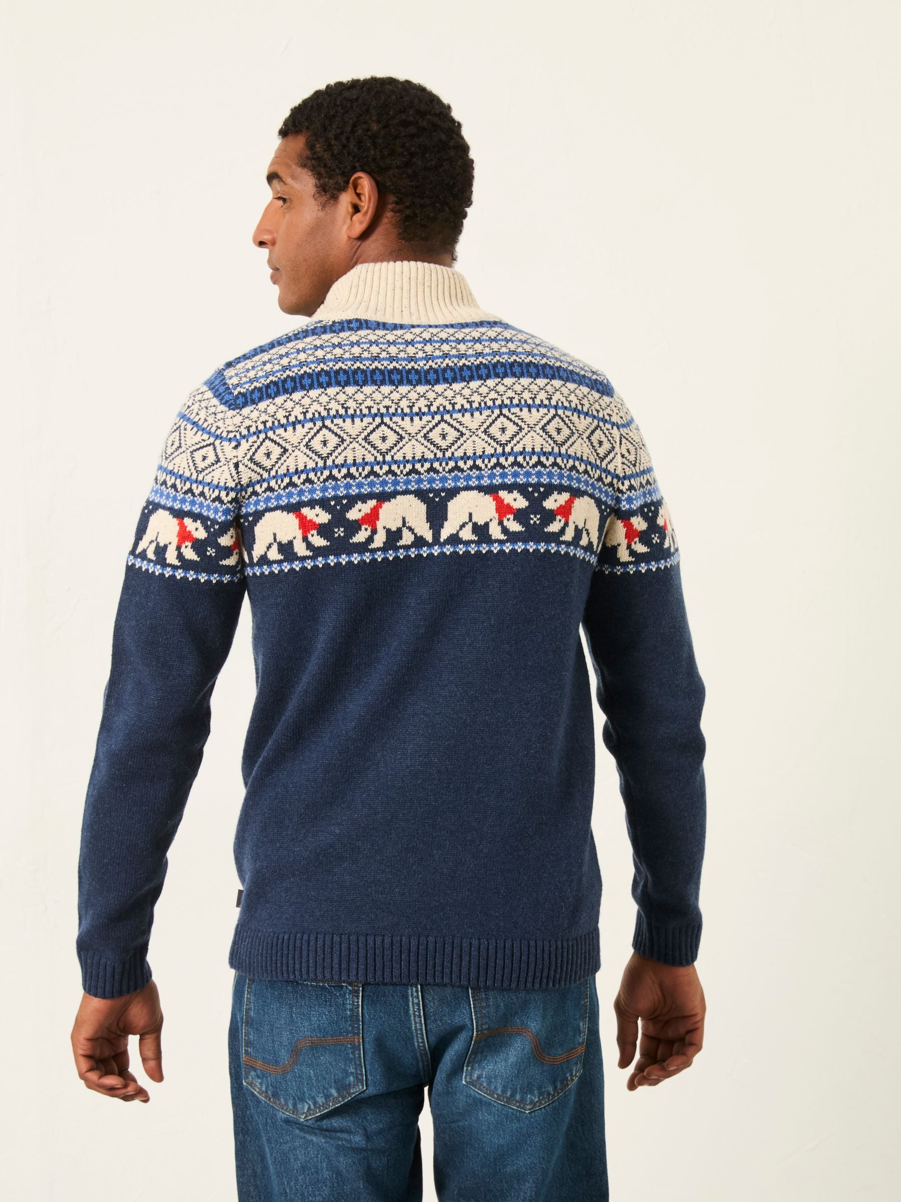 FatFace Polar Bear Knitted Fairisle Half Zip Neck Jumper