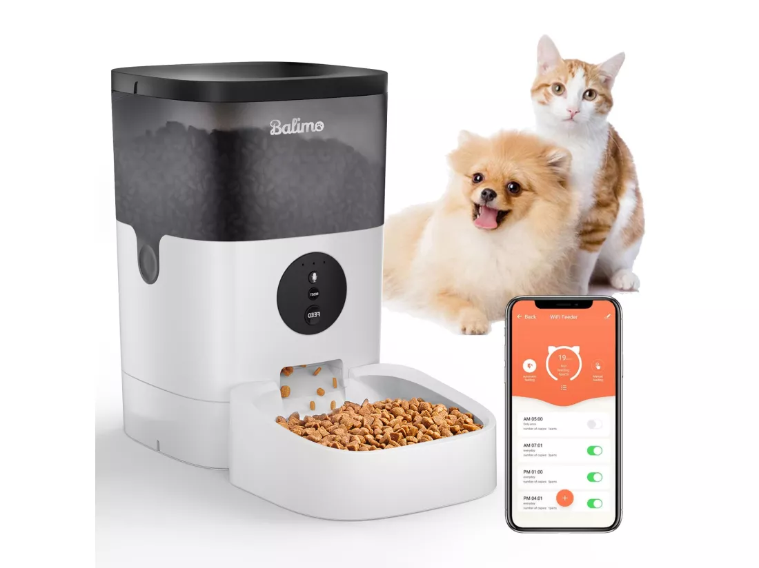 Balimo 4L WIFI Distributeur Croquettes Chats/Chiens APP Contrôle LCD,WiFi 2.4G | Fonction d'enregistrement 10s Programmable 10 Repas par Jour Noir