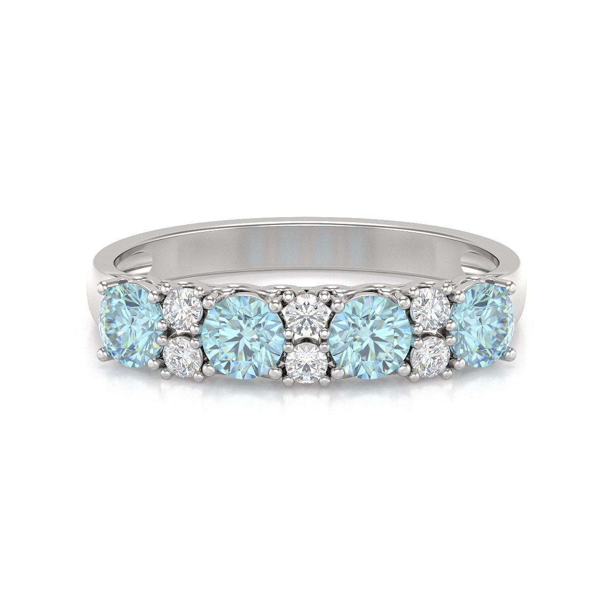 Bague ADEN Or 585 Blanc Aigue-Marine et diamants 2.650grs