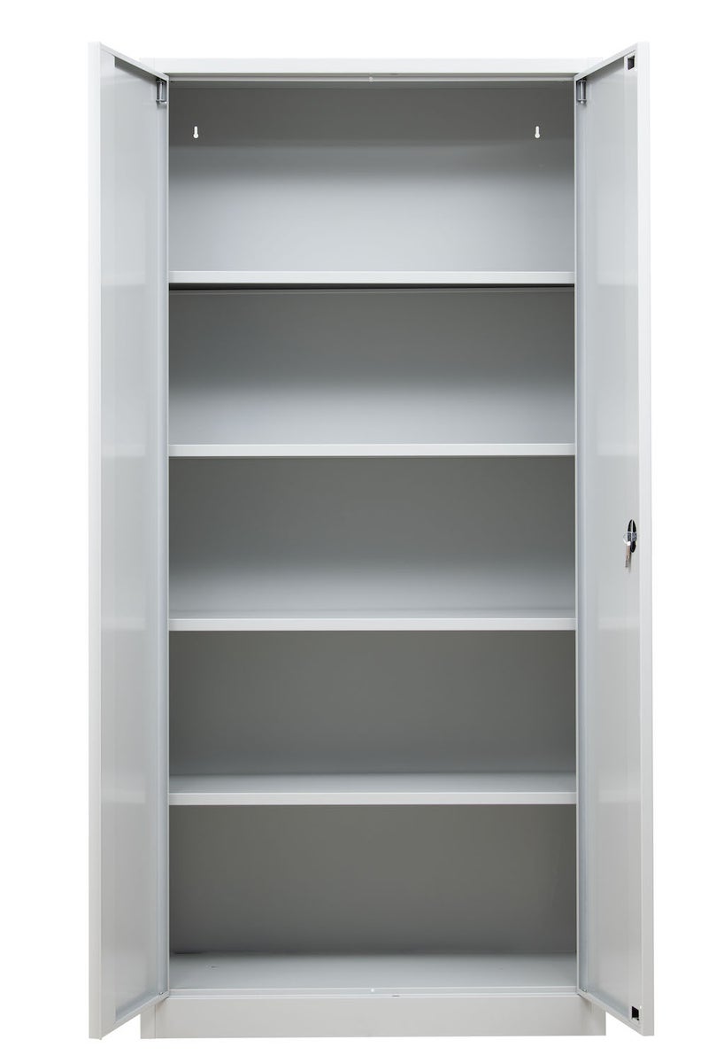PROREGAL Badger draaideurkast met 4 legplanken, Eurolock-greep, plint, HxBxD 195 x 92 x 42 cm, grijs gelakt