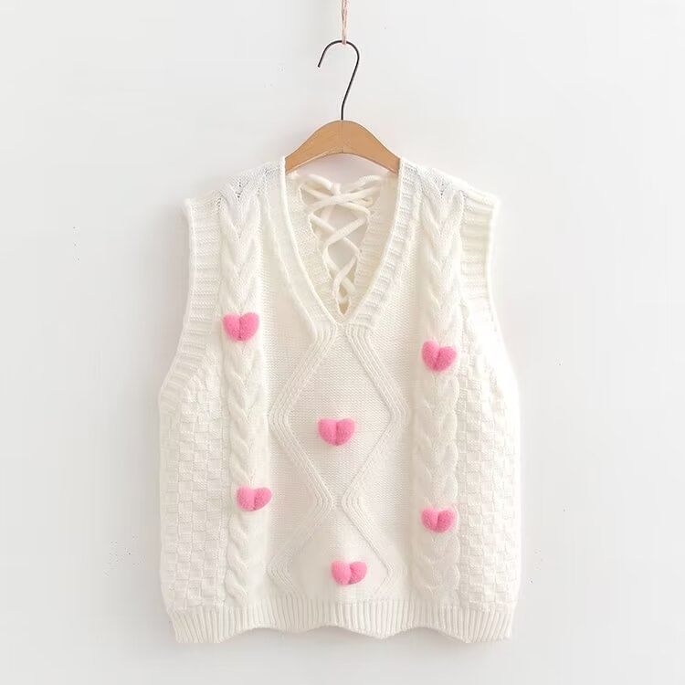 PANDAGO - V-hals trui met hartaccent / effen shirt met lange mouwen / set