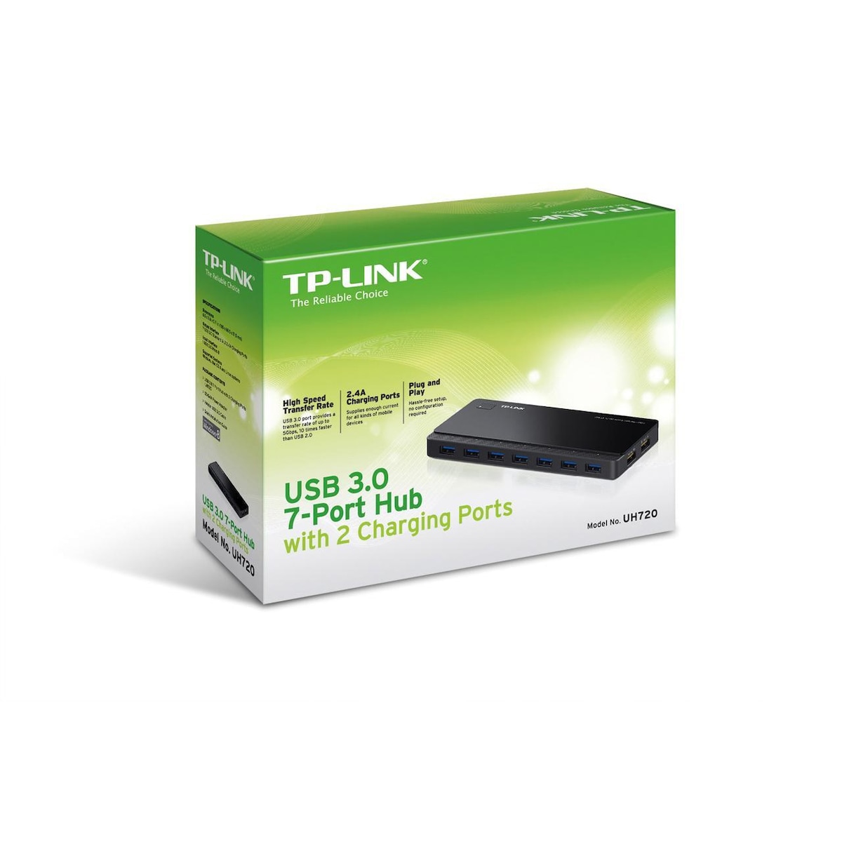 TP-Link UH720, USB 3.0 hubb med 7 portar, 2xladdningsportar, svart