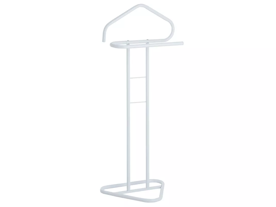 Valet de chambre valet de nuit CAMILO chevalet de nuit avec cintre pour veste et portant pour pantalons, en métal laqué blanc