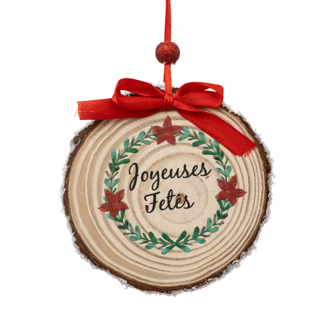 Suspension en bois (H9 cm) Joyeuses Fêtes Rouge