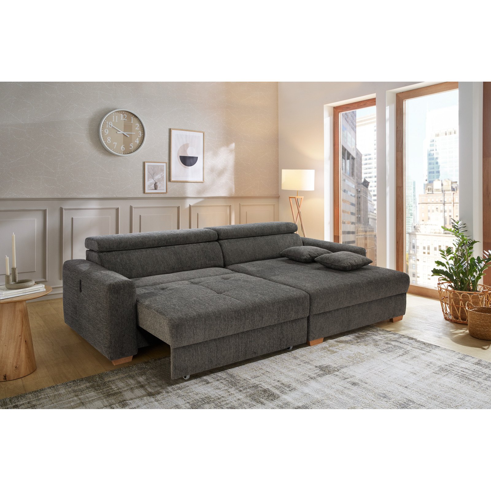 Ecksofa Track Stoff anthrazit mit elektrischer Vorziehbank
