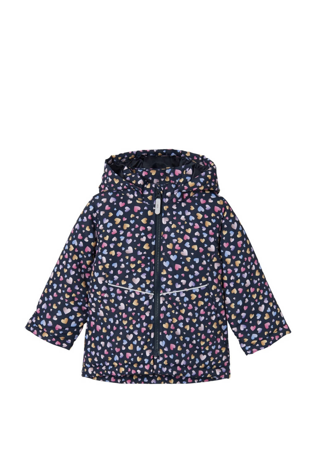 NAME IT winterjas NMFMAXI met all over print donkerblauw/roze/paars