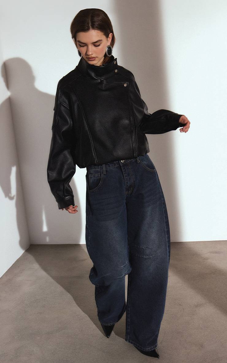 Noir Veste De Motard Col Montant En Synthétiquecuir