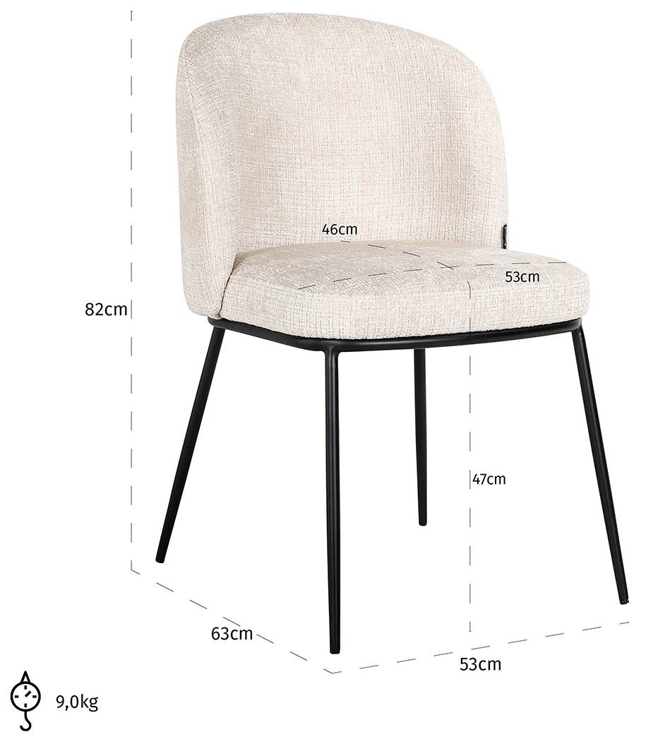 Eetkamerstoel S4750 FR Beige Chenille Elvi B53 x D63 x H82 cm
