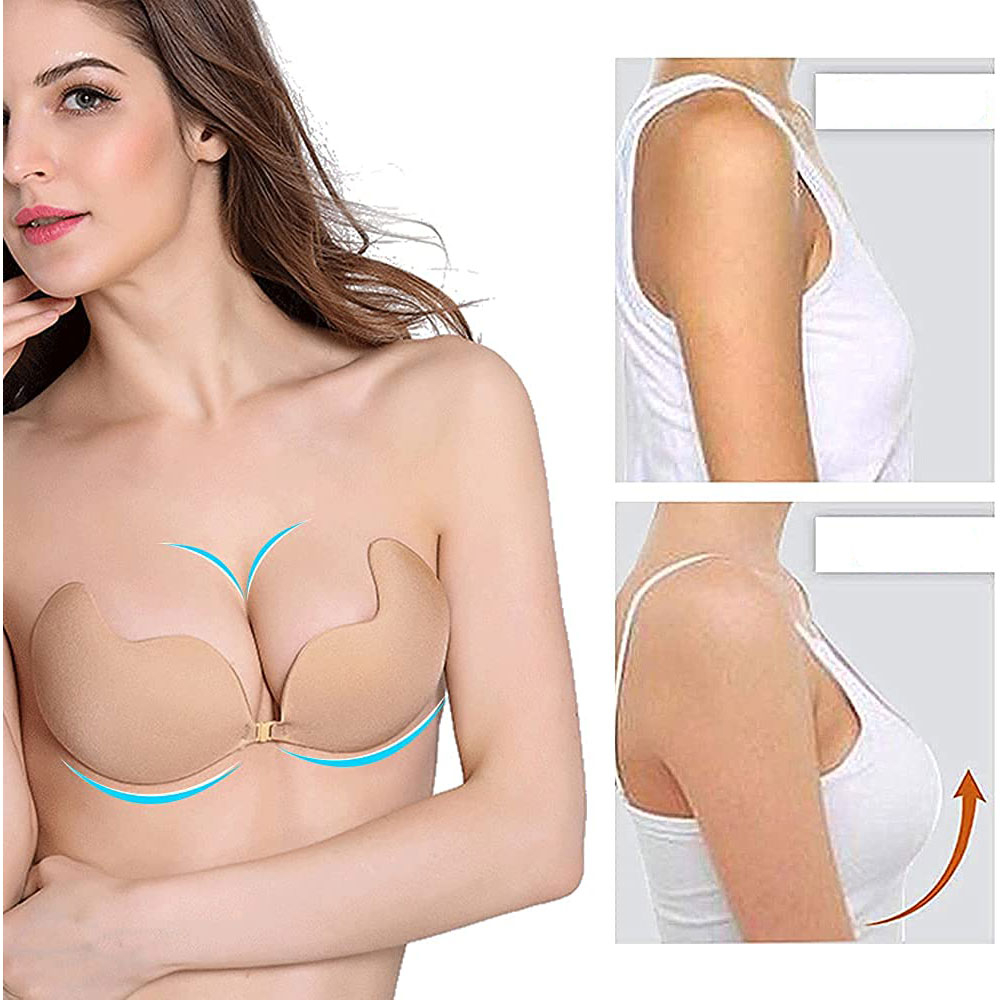 (Gr. S) 1 x Paar Push Up Klebe BH Trägerlos Unsichtbarer Hebe Büsten Halter - Beige (Oval)