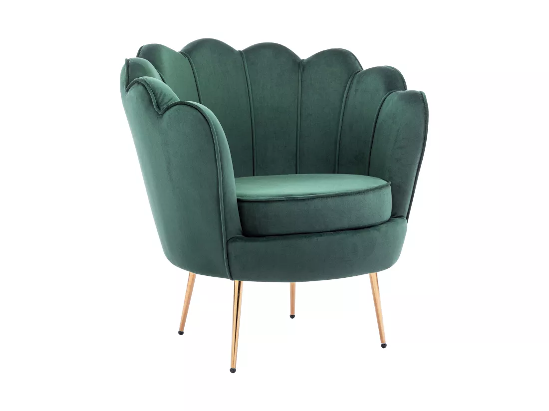Canapé 2 places et fauteuil coquillage en velours vert sapin DANDELION de Pascal Morabito