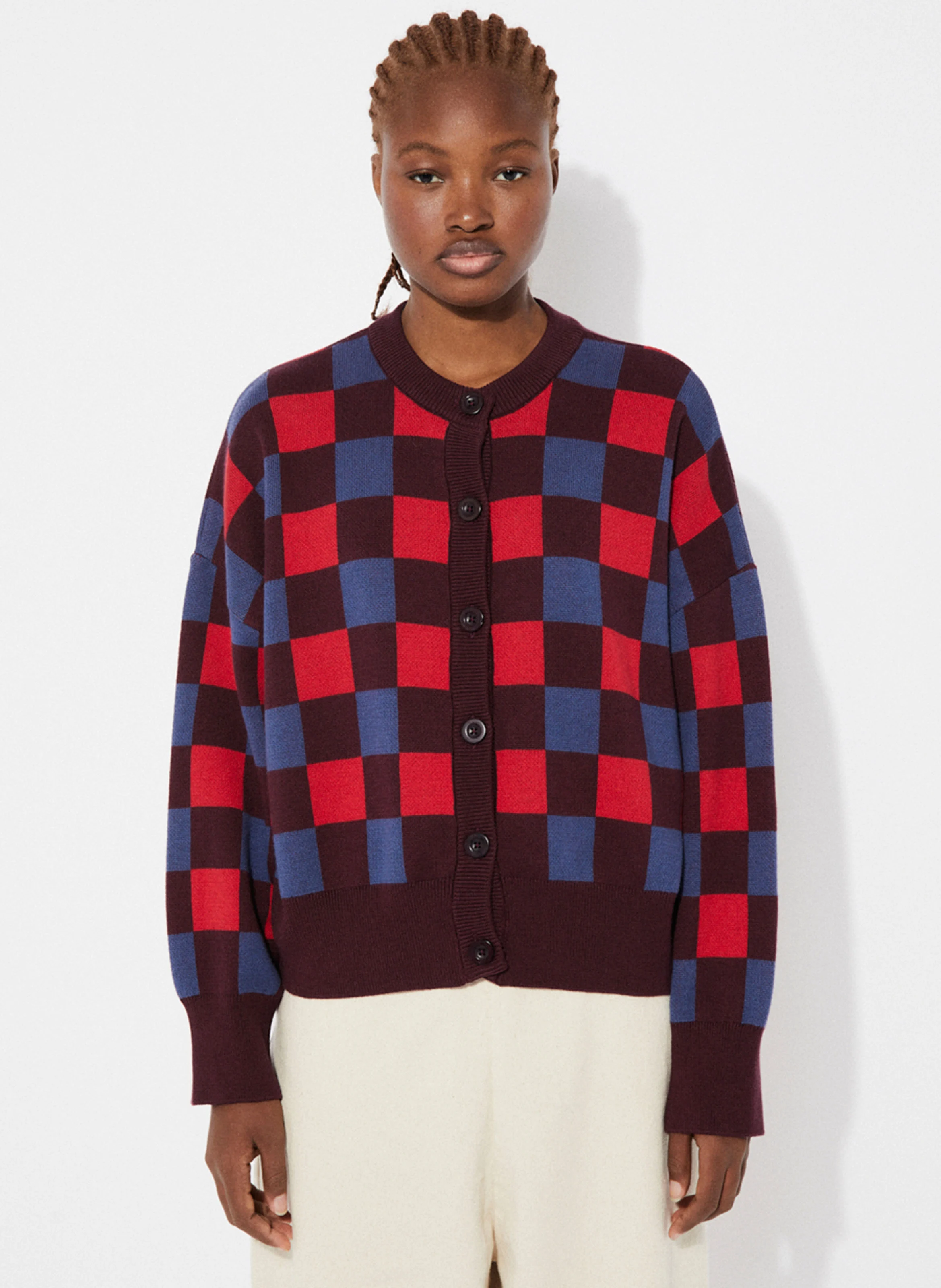 CALMA - Cardigan col rond en coton | Bleu