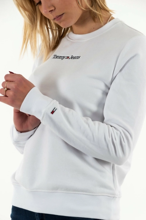 sweat tommy jeans reg serif linear blanc
