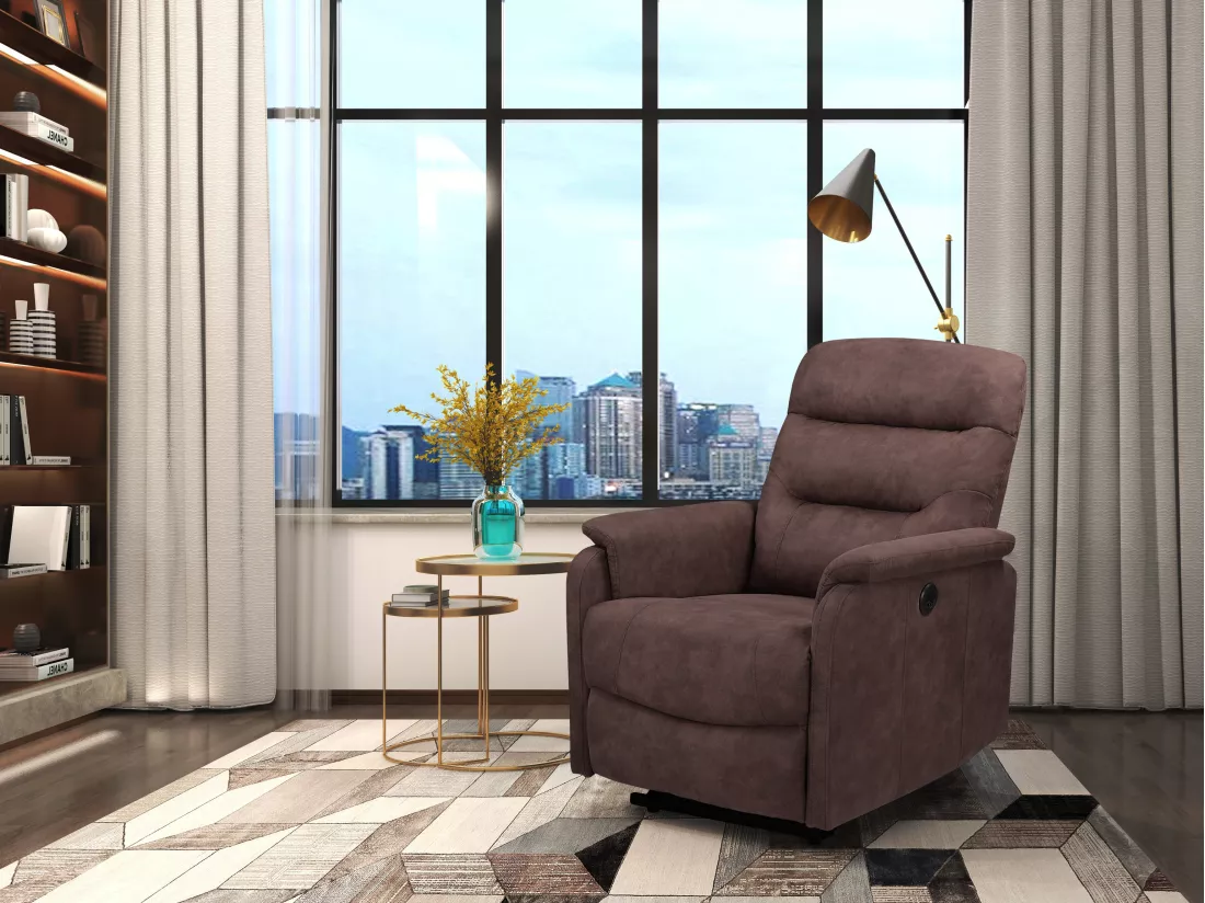 Coullon | Fauteuil de relaxation avec fonction électrique en microfibre marron foncé