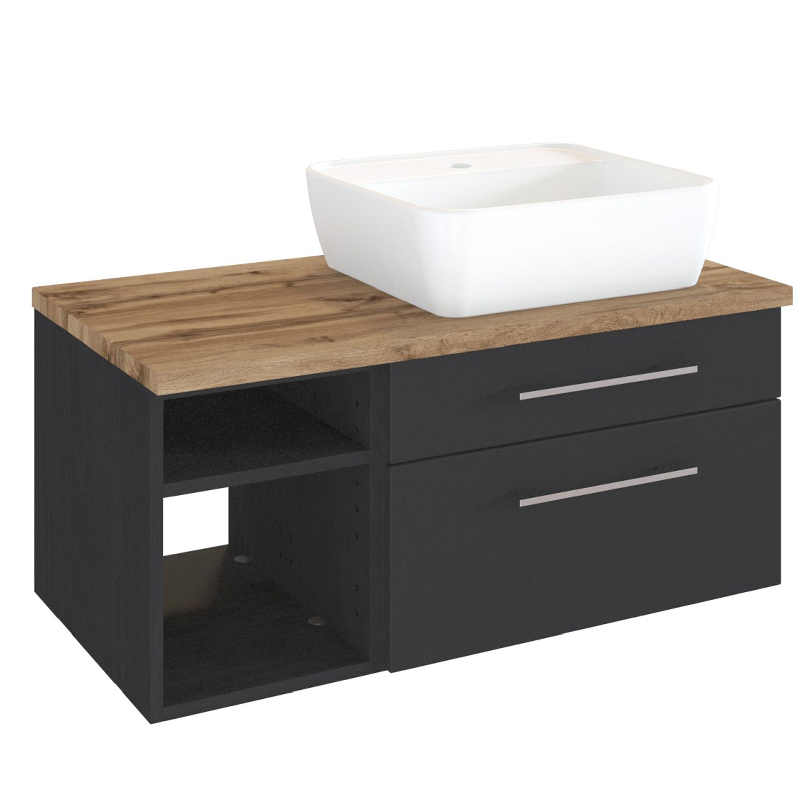 3-teiliges Badmöbel-SetDAVOS - grau - 90 cm breit - Becken rechts