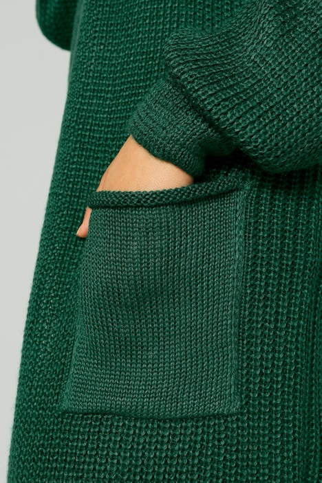 Long-Strickjacke, offene Form, Langarm