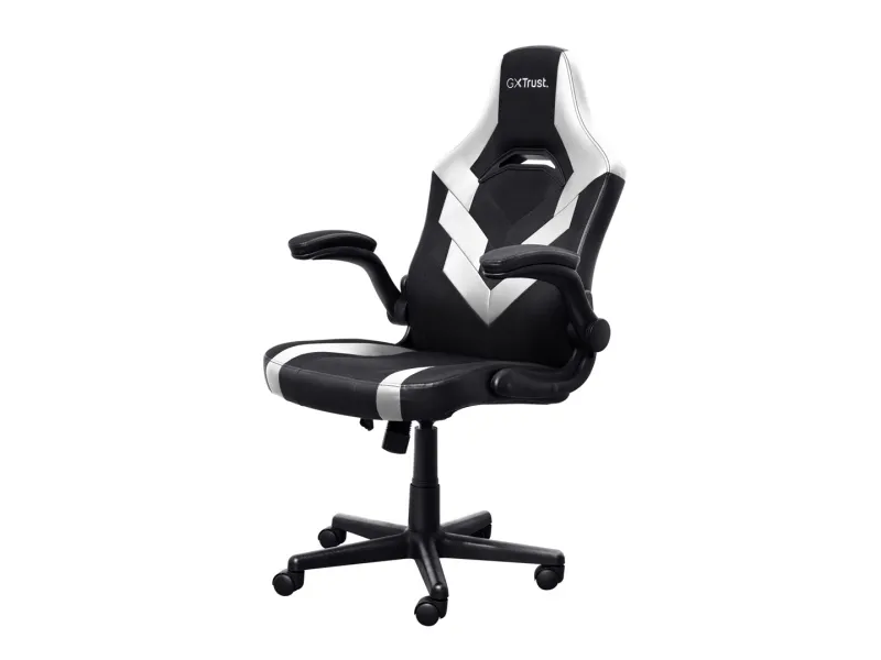 Trust GXT 703W RIYE - Spillestol - armstøtter - L-formet - vippe - drejeled - syntetisk læder, elastisk stof - hvid
